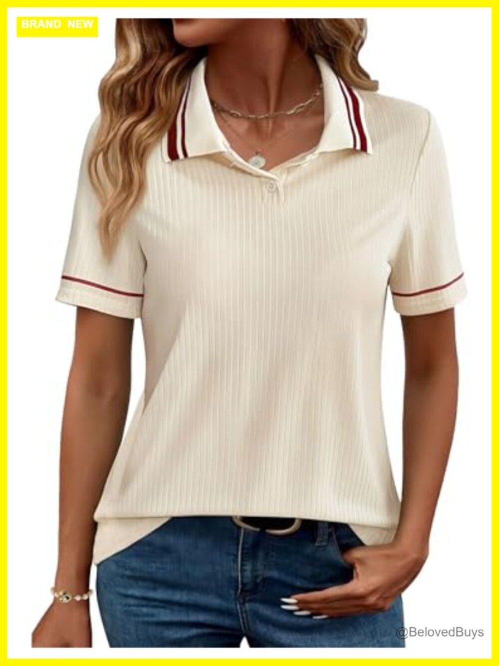Women's Short Sleeve Polo Shirt Button Down Collared Business Casual Top